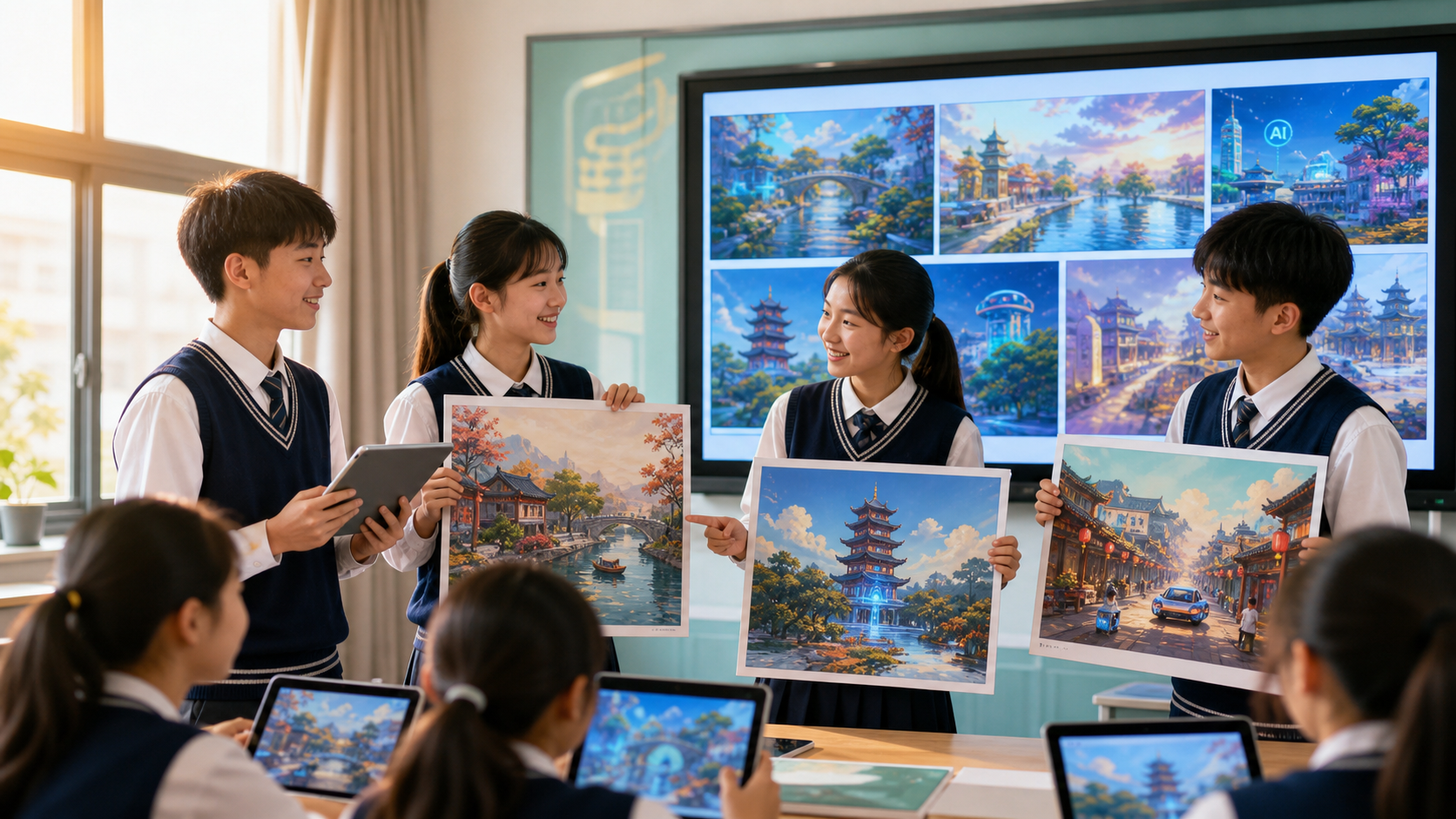 学生AIGC生成的家乡文化主题作品